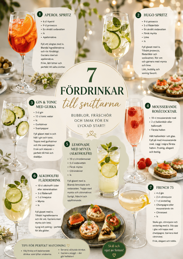 Fördrinkar till snittar, tilltugg och mingelmat